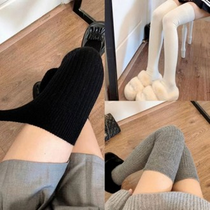 Calze da donna a righe spesse a coste sopra il ginocchio calze lunghe alla moda che fanno sembrare le gambe più lunghe - Product Image 1