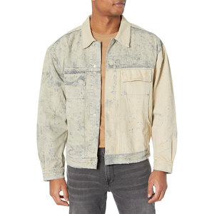 Trendy Fashion Washed Classic Casual Grey <b>Black</b> Slim Fit Denim <b>Jean</b> Coat Men's Distressed Denim <b>Jacket</b> - Product Image 1