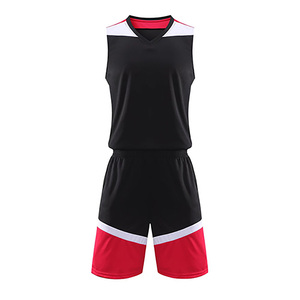 Ensemble de shorts et maillot de basket-ball sublimé personnalisé, blanc, bleu, rouge, col en V, sans manches, unisexe, adulte, vêtements de sport à séchage rapide - Product Image 4