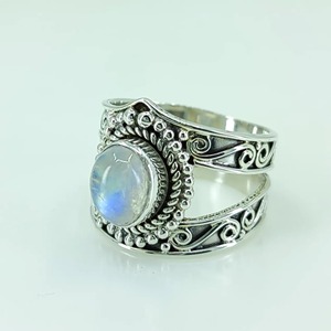 Blue Fire Rainbow <b>Moonstone</b> <b>Ring</b> 925 Sterling Silver Handmade Statement Promise <b>Ring</b> for Women Boho Oval June Birthstone Jewelry - Product Image 2