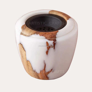 Brûleur d'encens en bois d'acacia indien fait à la main et diffuseur d'aromathérapie Support de bakhoor élégant avec motif en résine - Product Image 3