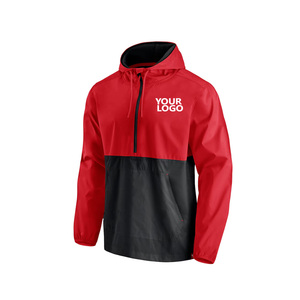 Red <b>Black</b> Color Blocked Hooded Soft Shell Jacket Quarter-Zip Water Resistant <b>Windbreaker</b> with Logo Front Pocket Adult Unisex - Product Image 2