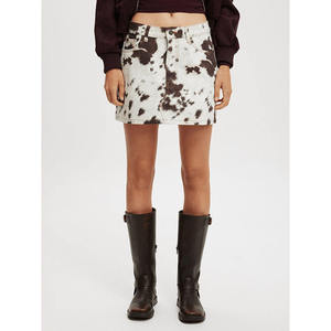 Jupe en cuir de vachette pour femme, mini-jupe en cuir véritable marron et blanc, jupe en cuir de vachette style western pour femme - Product Image 6