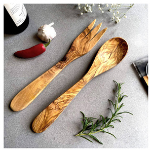 Ensemble de cuillères de service en bois d'acacia de haute qualité, couverts 2027, ensemble fourchette et cuillère à salade, ensemble de serveurs à salade à long manche - Product Image 3