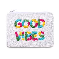 Dompet Koin Manik-Manik Buatan Tangan Wanita Good Vibes Warna-Warni Tas Kosmetik Berhuruf Lucu Preppy Dompet Makeup Resleting Tas Y2K