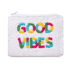Monedero de cuentas hecho a mano para mujer, bolsa de cosméticos con letras coloridas Good Vibes, linda cartera de maquillaje con cremallera estilo preppy, bolso Y2K - Product Image 4