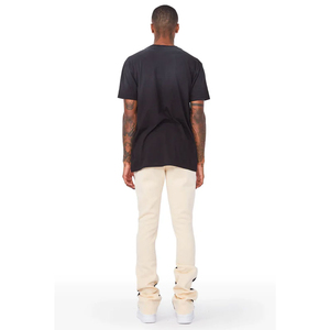 Pantalon évasé beige pour homme avec blocs de couleur, poches latérales, taille élastique et cordon de serrage – Survêtement décontracté pour l'automne - Product Image 5
