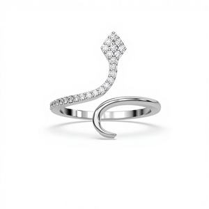 Anillo ajustable de oro macizo de 14K con diamante cultivado en laboratorio de 0.19 CT y plata de ley 925, diseño de serpiente envolvente, anillo bypass. - Product Image 1