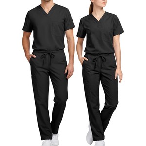 Conjunto de Uniforme Médico Unisex Harry Johnson al por Mayor, Negro, Cuello en V, Algodón y Poliéster, Pantalones con Cordón, Bolsillos en el Pecho - Product Image 1
