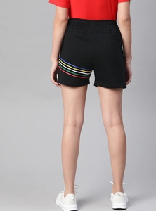 Women's <b>Black</b> Knitted Sport <b>Shorts</b> With Rainbow Stripes Elastic Waist Regular Fit Breathable Pocket Design - Product Image 2