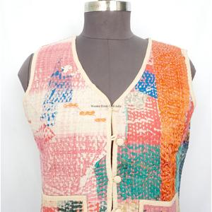 Gilet imprimé vintage Kantha fait main 100% coton respirant avec poches, style bohème floral pour femme, coupe classique printemps automne - Product Image 2