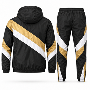 Survêtement coupe-vent unisexe noir, or et blanc, à capuche, manches longues, ensemble sportif deux pièces, séchage rapide, polyester, pour l'automne - Product Image 2