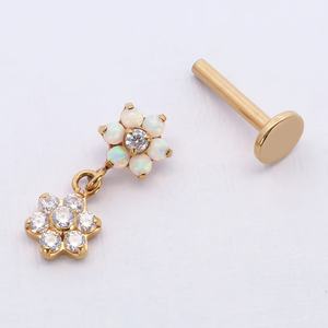 ต่างหูไทเทเนียมรูปดอกไม้ประดับโอปอลและเพชร CZ สำหรับเจาะกระดูกอ่อนหู ห่วงหู ทาร์กัส เครื่องประดับเจาะริมฝีปาก จี้ไทเทเนียม รุ่น 9228 DongZhiTi - Product Image 5