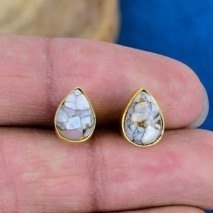 Natural Ethiopian <b>Opal</b> Pear Shape Gemstone Stud <b>Earring</b> 18k Gold Finish Over 925 Sterling Silver Finish - Product Image 2