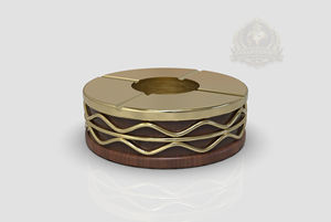 Cendrier de luxe sans fumée en aluminium avec base en bois, édition premium pour cigares, design rond de style américain pour utilisation dans les salons d'hôtel - Product Image 3