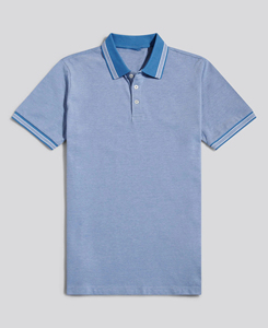 Polo en coton uni bleu clair haute performance pour homme, manches courtes, décontracté, tricoté, respirant, coupe classique, faible MOQ, collection 2026 en promotion - Product Image 1