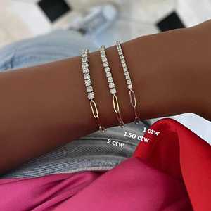 Bracelets demi-chaîne tennis en or massif 14K avec diamants de laboratoire taille ronde, bijoux fins de luxe à superposer, 7 pouces, fermoir mousqueton - Product Image 6