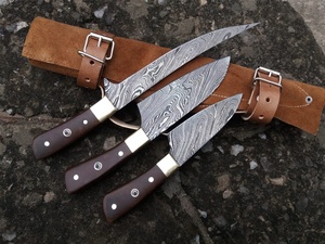 <strong>Custom</strong> Handmade <strong>Damascus</strong> Steel <strong>Chef</strong> <strong>Knife</strong> Set Hunting Knifes Butcher <strong>Knife</strong> Set with Leather Safety Bag - Product Image 3