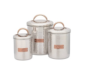 Hammered Metal Storage Containers With Lids Airtight Cylinder Vintage Design Kitchen <b>Spice</b> <b>Jars</b> Set Of 3 Pcs Canister - Product Image 2