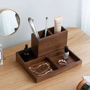 Organizador de Escritorio Moderno Hecho a Mano de Madera, Forma Rectangular, Minimalista, de un Solo Nivel, Bandeja de Almacenamiento Multifuncional para Maquillaje, Joyería y Oficina - Product Image 1