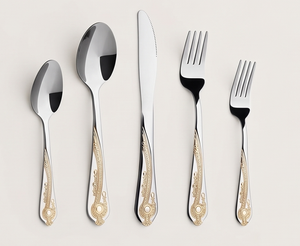 Elegant Metal Flatware <b>Set</b> With Gold Inlay Handles High Mirror Polish Dishwasher Safe <b>For</b> Wedding Dining Use - Product Image 1