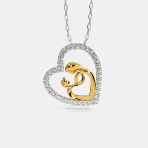 Collar con Colgante de Diamante Cultivado en Laboratorio en Forma de Corazón de Madre e Hijo de Dos Tonos - Product Image 1