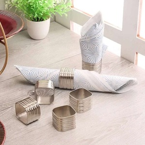 Elegant Silver Ribbed <b>Square</b> Napkin Rings <b>Set</b> of 6 For Modern Table Decor Contemporary Textured Silver <b>Square</b> Napkin Holder - Product Image 4