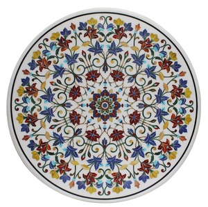 Plateau de table de restaurant rond en marbre italien incrusté, traditionnel, pour usage hôtelier, durable et écologique - Product Image 3