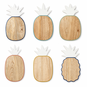Planche à découper en bois en forme d'ananas, faite à la main, personnalisée, avec poignée en feuille blanche et bord bleu, en bois naturel écologique - Product Image 2