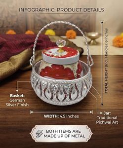 Oriental Metal Food <b>Storage</b> <b>Jar</b> With Airtight Lid Handcrafted Round Design <b>For</b> <b>Kitchen</b> Use - Product Image 5