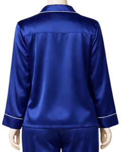 Conjunto de Pijama de Satén Azul Rey Personalizado para Mujer, Ropa de Dormir de Manga Larga con Botones, Estilo Seda, Conjunto de Dos Piezas Cómodo para Estar en Casa - Product Image 6