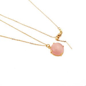 Collier en laiton œil de chat rose naturel, pierre ronde, chaîne à maillons plaquée or, pendentif Art Déco, bijoux pour femmes, fournisseur en gros - Product Image 2
