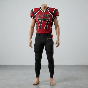 Pantalon de football rembourré personnalisé rouge et noir, uniforme OEM ODM, vêtements de sport en gros, uniforme d'équipe numéro 77 - Product Image 3