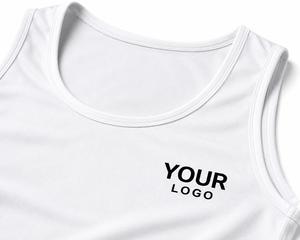 <b>Men's</b> <b>White</b> Solid O-Neck <b>Tank</b> <b>Top</b> 100% Polyester Breathable Knitted Front Logo Heat-Transfer Printed Casual Style - Product Image 5