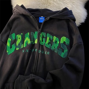 Unisex Zipper-Up Hoodie with Chenille Patches Logo Custom Chenille Embroidery Velour Fabric Waterproof Solid Winter - Product Image 4