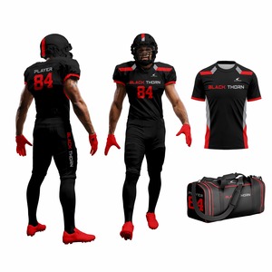 American Football Uniform Set Sublimated Jersey Pants <b>Gloves</b> Helmet Bag Men's Fitted 100% Polyester <b>Moisture</b> Wicking UPF 50 - Product Image 1