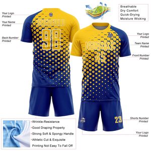 Uniforme de Fútbol Personalizado, Camiseta de Fútbol con Impresión por Transferencia de Calor, Manga Corta, Secado Rápido, Amarillo y Azul - Product Image 3