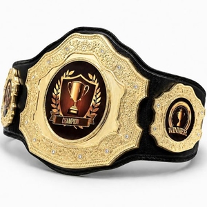 Professional Custom Champion Belt <b>Wrestling</b> Boxing MMA Title Championship Premium Leather Gold Metal Plates OEM Logo Supplier - Product Image 1