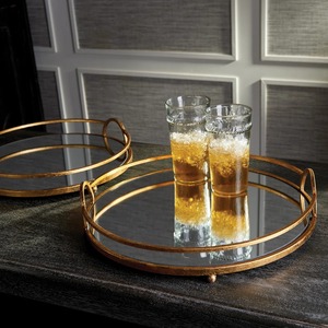 Round <b>Mirrored</b> Storage <b>Tray</b> With Gold Plated Frame Modern Luxury Decor For Tabletop Use - Product Image 6