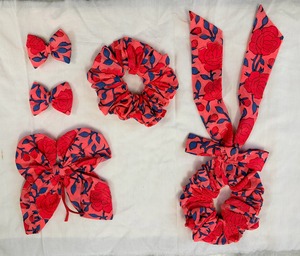 Beautiful Floral Cotton Hair Styling Set for Girls <b>Bow</b> <b>Clips</b> Scrunchie Long Ribbon Daily Wear Party Handmade Gift Accessories - Product Image 4