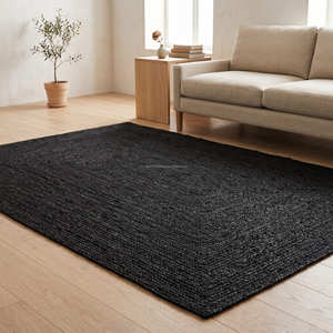 Grand tapis en jute noir tressé pour la décoration contemporaine du salon et du bureau à domicile - Product Image 1