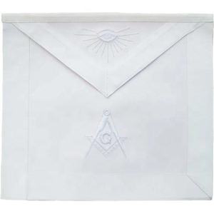 Delantal Masónico de Cuero Blanco para Maestro Masón con Emblema del Ojo que Todo lo Ve y del Compás Cuadrado - Product Image 2