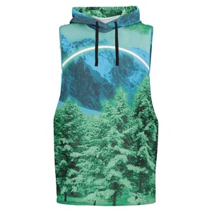 เสื้อกล้ามมีฮู้ดแบบขายส่ง พิมพ์ลายป่าภูเขาด้วยเทคนิค Sublimation ระบายอากาศได้ดี ผลิตจากโพลีเอสเตอร์ เหมาะสำหรับใส่ลำลองในฤดูหนาว - Product Image 4