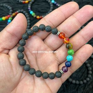 Wholesale Natural Lava Stone Beaded <b>Bracelet</b> 7 Chakra Elastic Armlet Volcanic Rock Jewelry for Meditation Yoga - Product Image 4