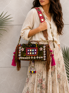 Banjara กระเป๋าถืองานทำมือสำหรับผู้หญิงกระเป๋ามีพู่สไตล์อินเดียโบฮีเมียนปักลายสไตล์ใหม่ - Product Image 2