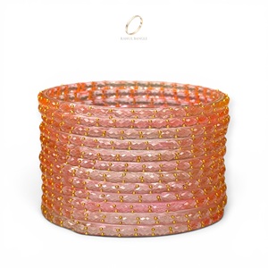 Luxury Glossy Peach Finish Designer Trendy Raindrop Glass Kashmiri <b>Bangles</b> Set for Wedding and Daily Wear at Wholesale Price - Product Image 5