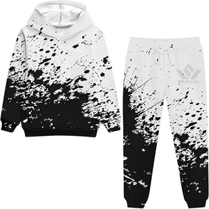 Unisex Black <b>White</b> Paint Splatter Hooded Tracksuit Set Pullover Hoodie and <b>Jogger</b> Pants Casual Streetwear Sweat Suit for Autumn - Product Image 1