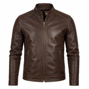 Premium Genuine <b>Leather</b> <b>Jacket</b> Wholesale OEM ODM Custom Design Men’s Fashion Biker <b>Jacket</b> Factory Supplier Export Quality - Product Image 1