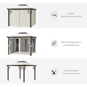 Gazebo da Esterno 3x3m con Tetto a Doppio Livello, Struttura in Alluminio, Tende e Zanzariere per Villa, Cortile, Giardino, Prato - Product Image 6