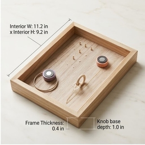 Wooden Jewelry Organizer 12x10 Inch Rectangular Minimalist Wall Mount Display Stand for Bedroom Home Decor - Product Image 3